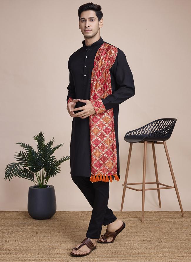 Silk Black Festival Wear Sequins Work Readymade Kurta With Dupatta